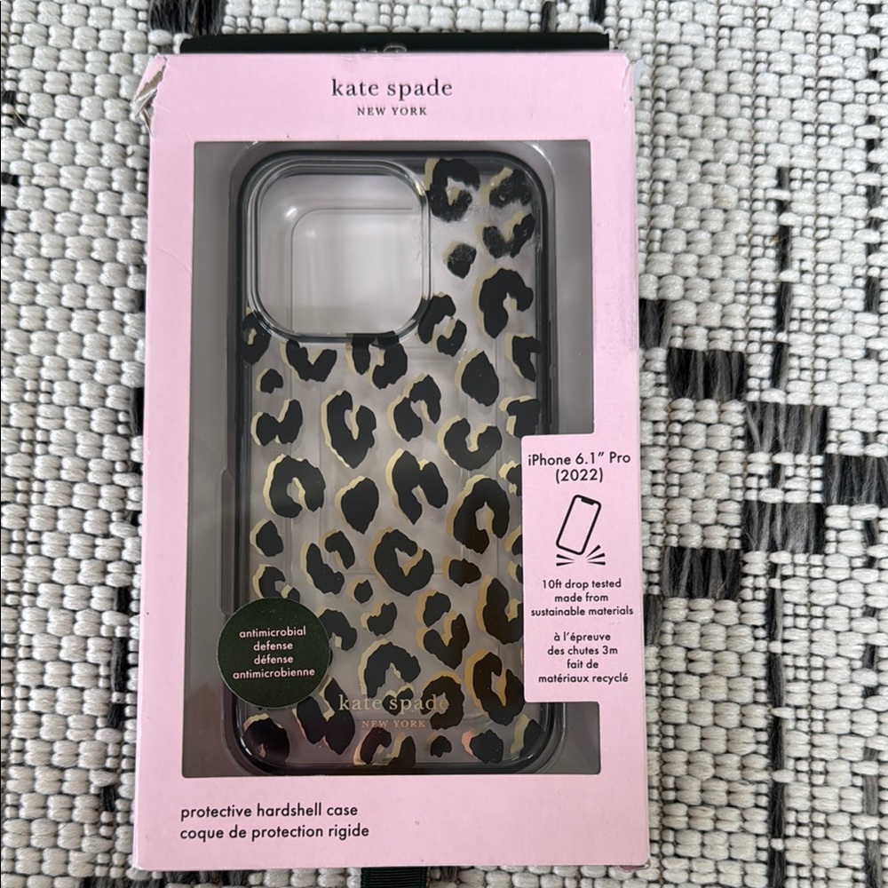 Kate Spade Black and Gold Phone Case with Leopard Print IPhone 6.1”  Pro (2022